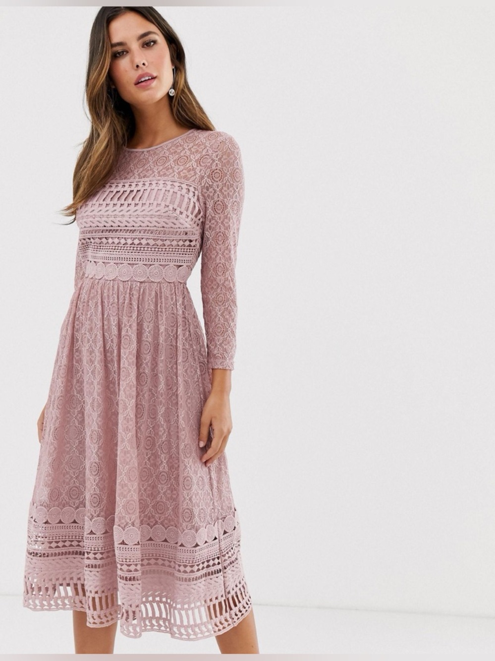 ASOS Design Women Lace Embroidered Midi Dress in Pink NWT